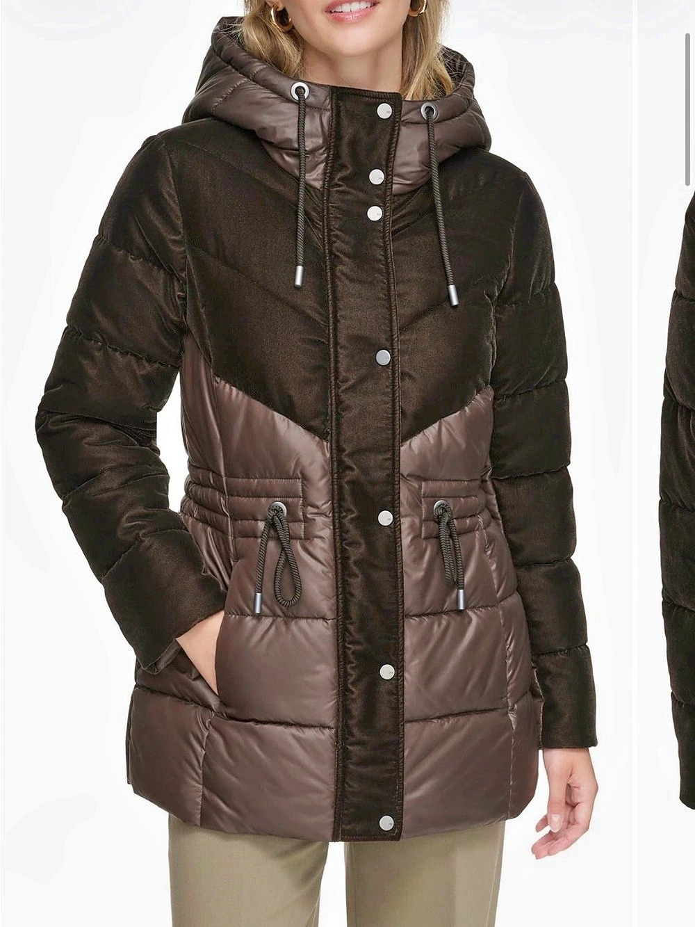 Andrew Marc Varna Velvet Puffer Coat Chocolate Brown Size M